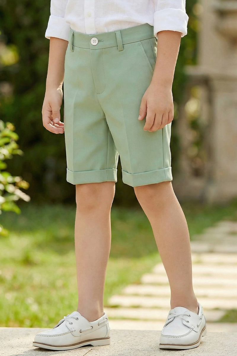 Boys Sage Green Dress Shorts for Weddings with Tailored Finish