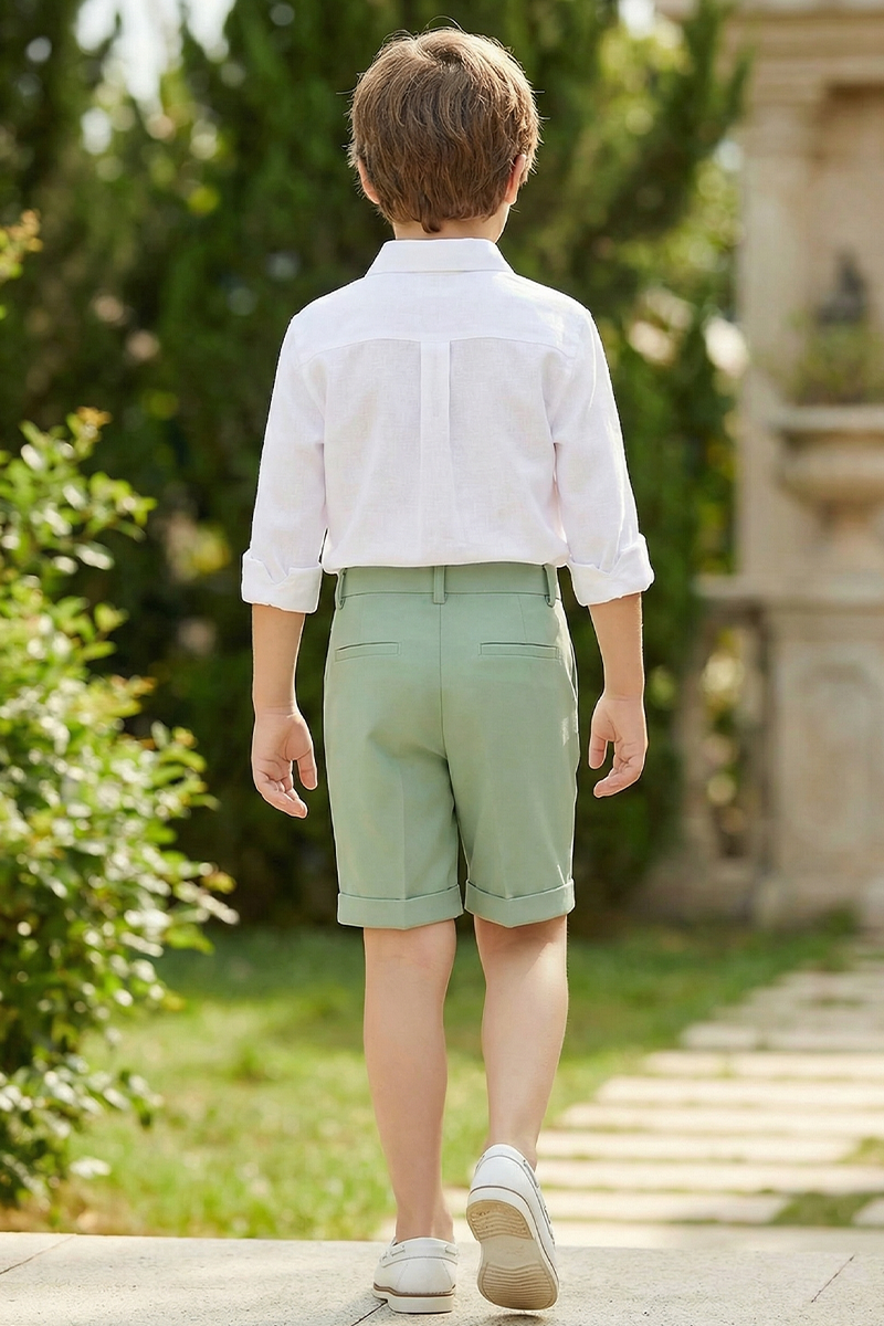 Boys Sage Green Dress Shorts for Weddings with Tailored Finish