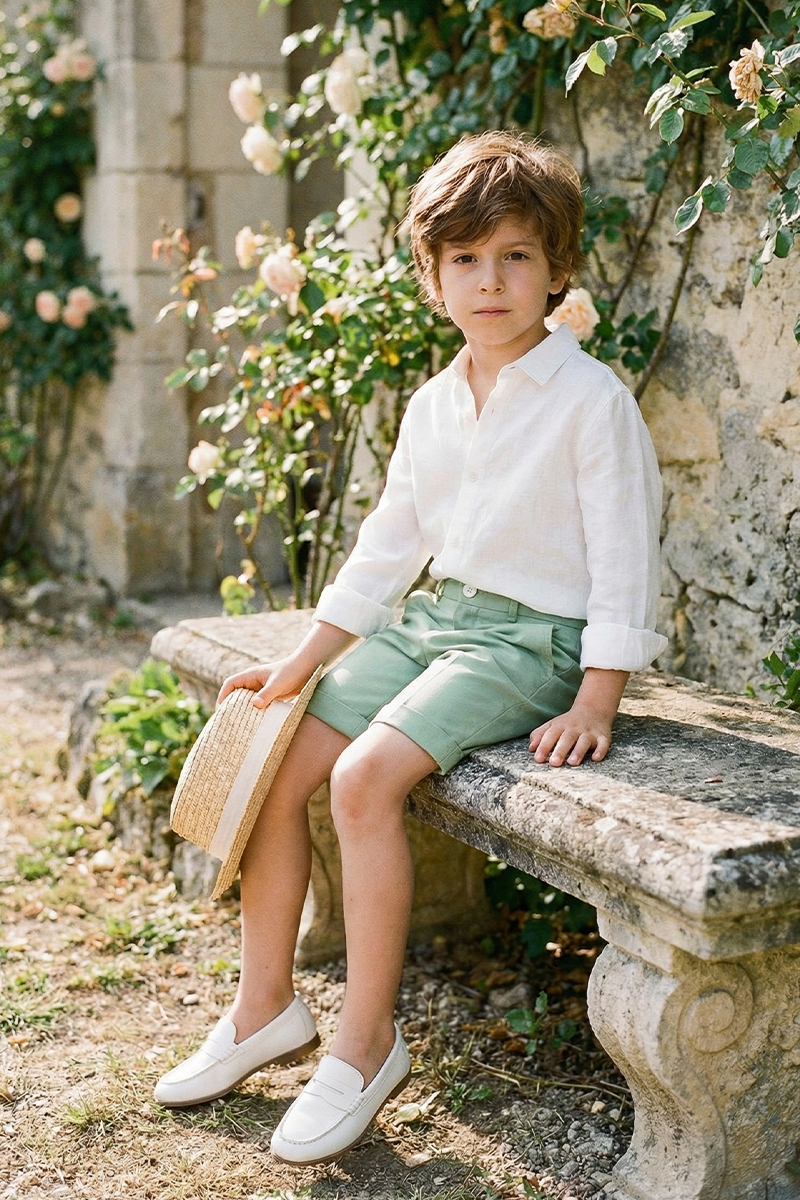 Boys Sage Green Dress Shorts for Weddings with Tailored Finish