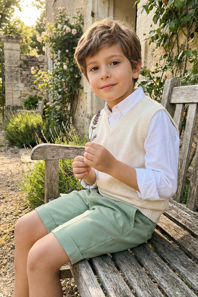 Boys Sage Green Dress Shorts for Weddings with Tailored Finish