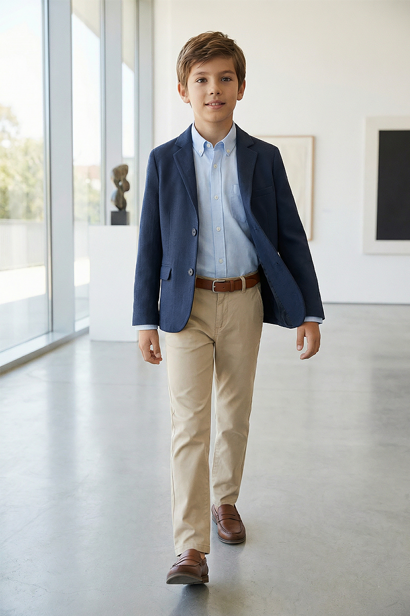 Boys Navy Notch Lapel Suit Jacket