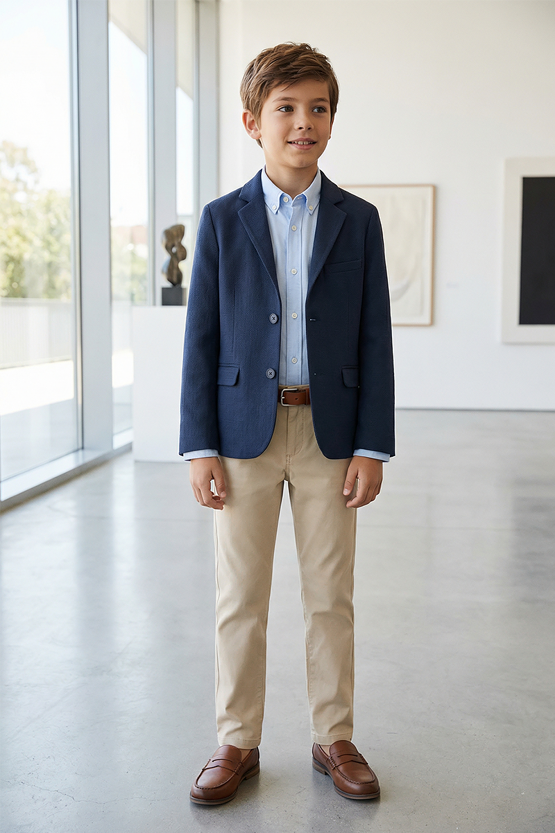 Boys Navy Notch Lapel Suit Jacket