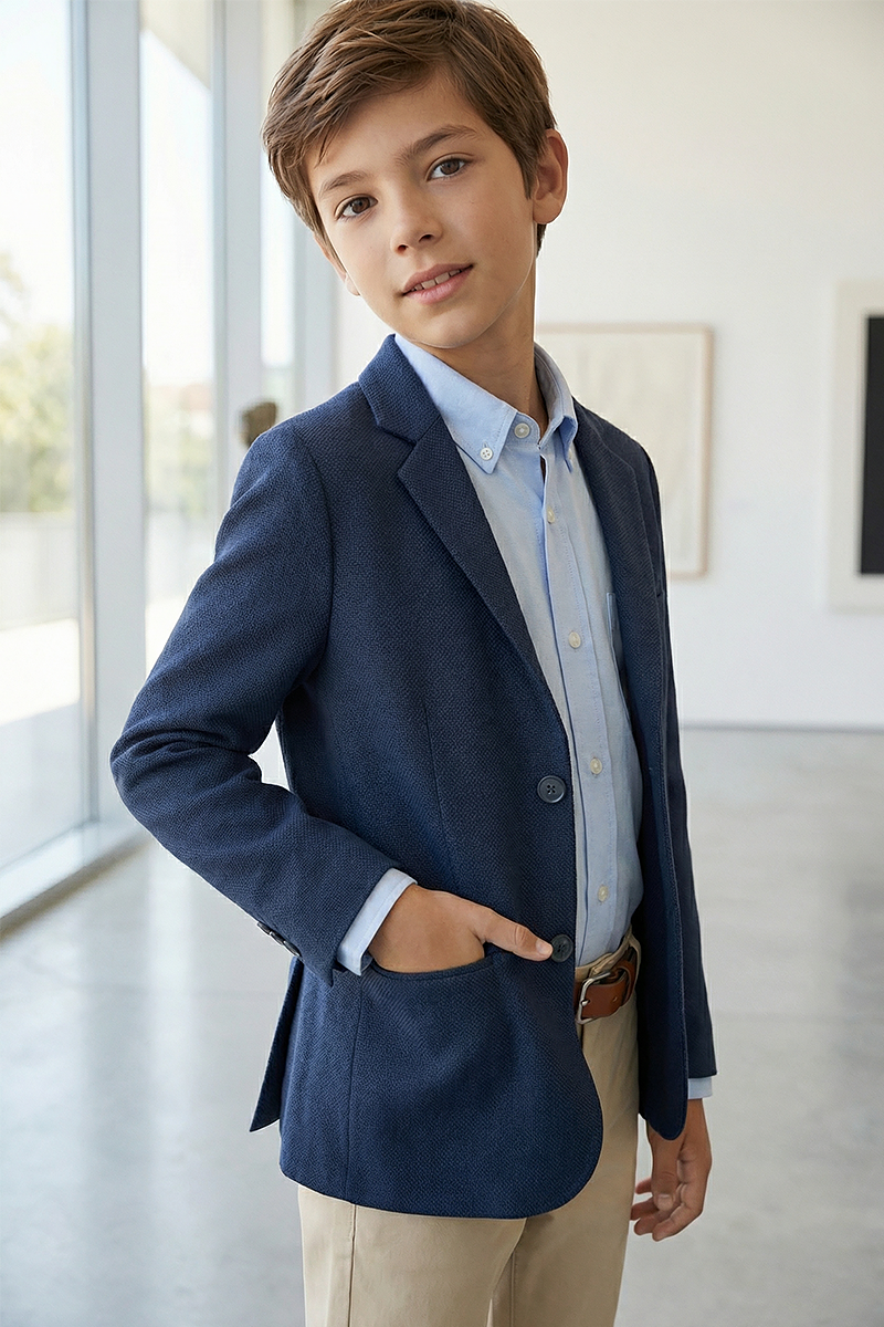 Boys Navy Notch Lapel Suit Jacket