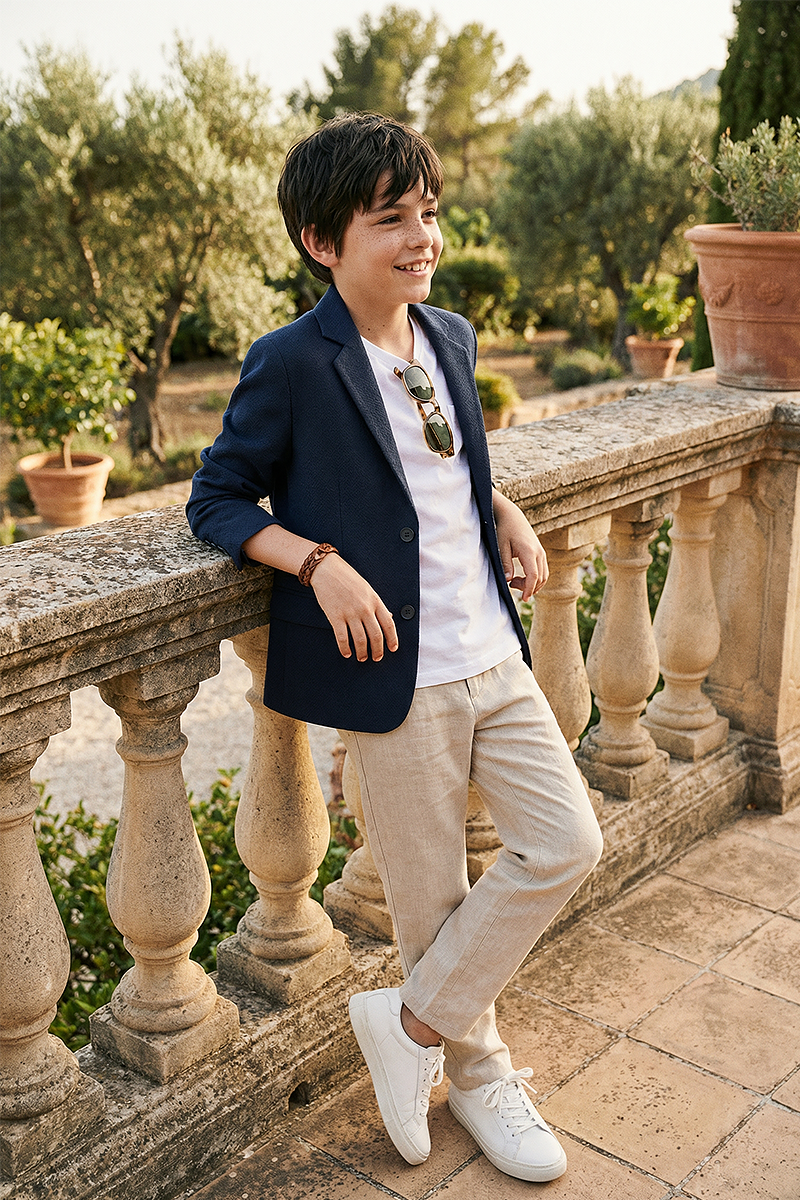 Boys Navy Notch Lapel Suit Jacket