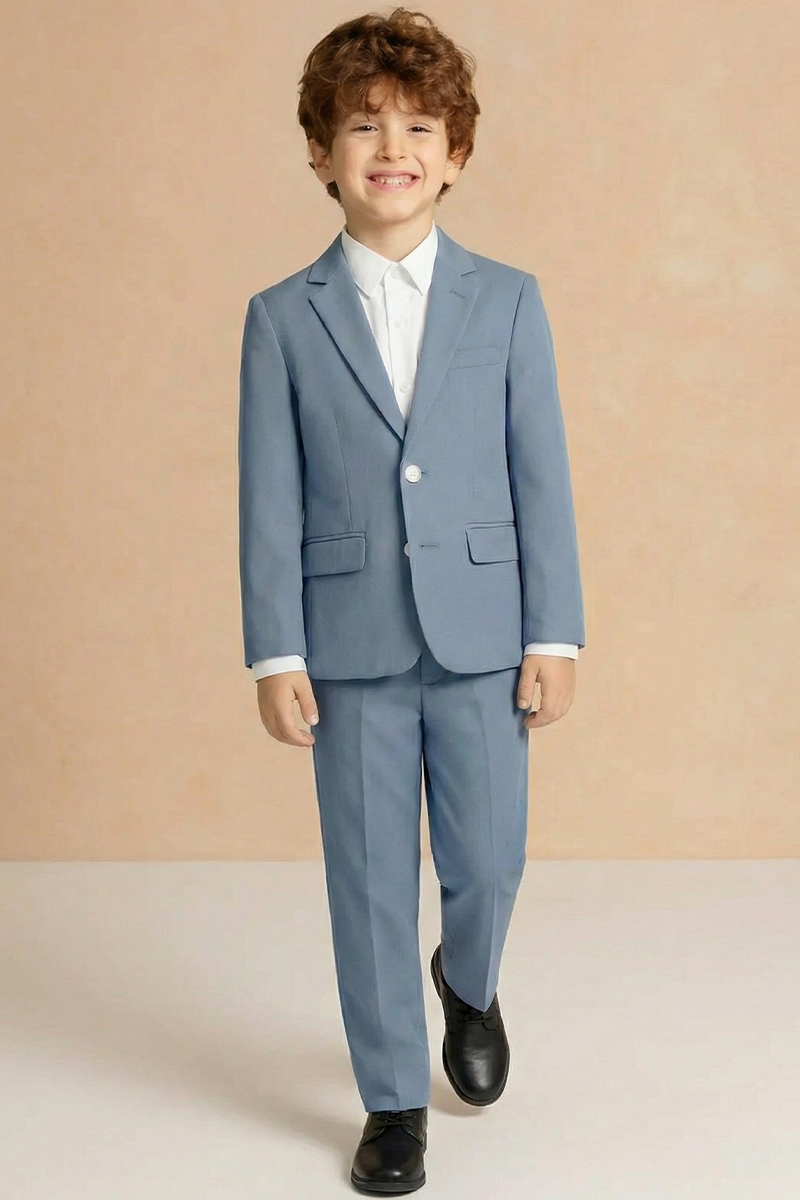 Boys Dusty Blue Suit for Weddings with Notch Lapel