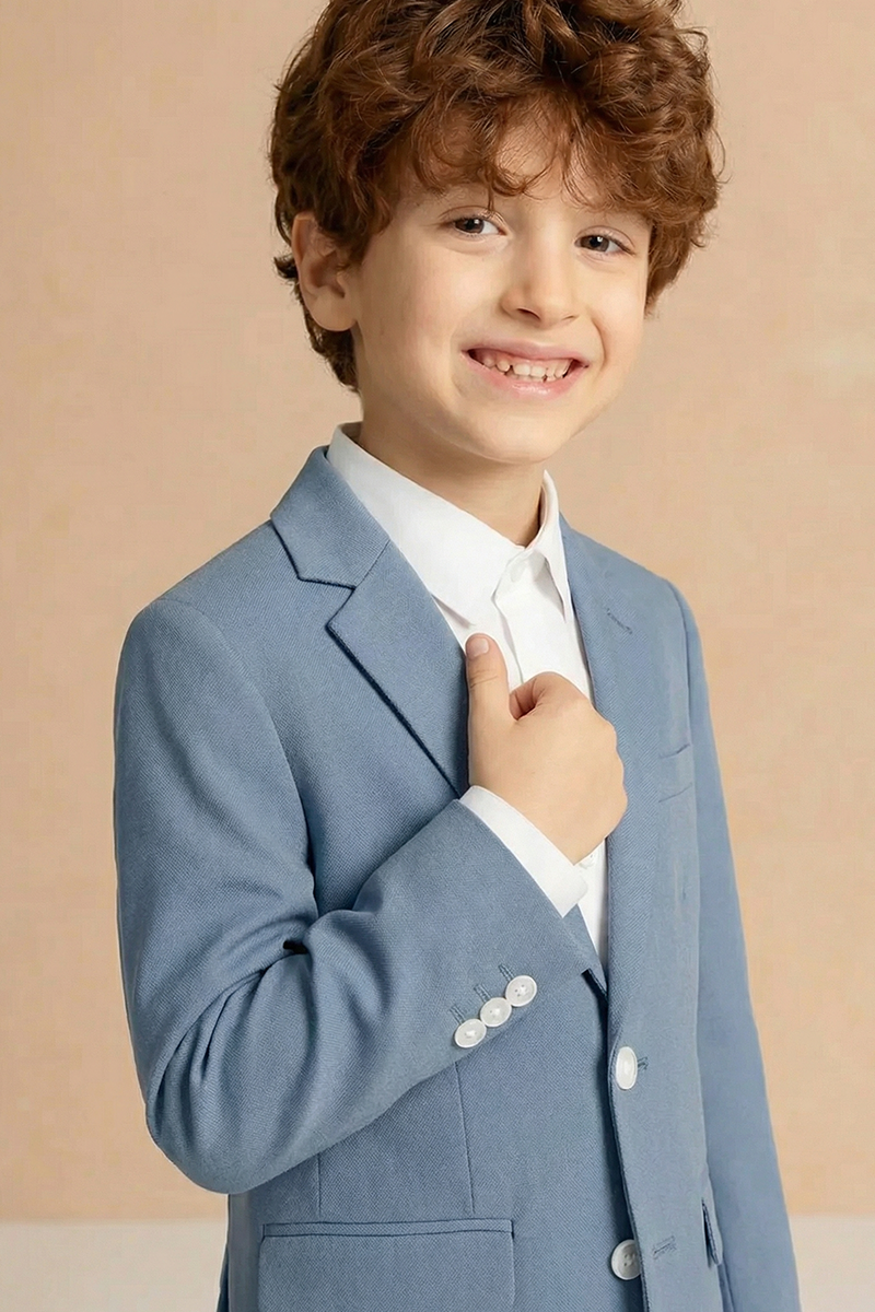 Boys Dusty Blue Suit for Weddings with Notch Lapel