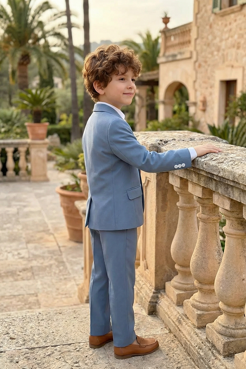 Boys Dusty Blue Suit for Weddings with Notch Lapel