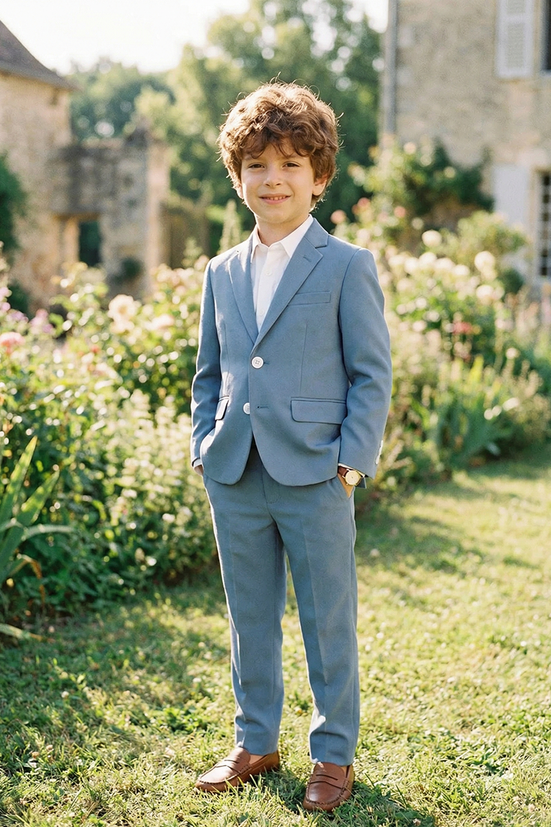 Boys Dusty Blue Suit for Weddings with Notch Lapel