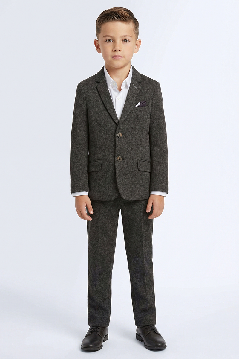 Boys Charcoal Wool-Blend Suit for Weddings & Formal Events