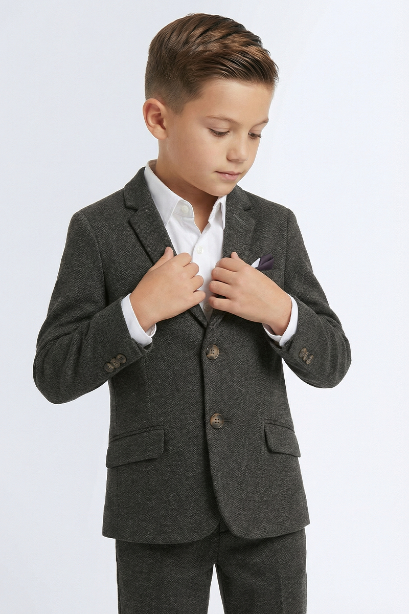 Boys Charcoal Wool-Blend Suit for Weddings & Formal Events