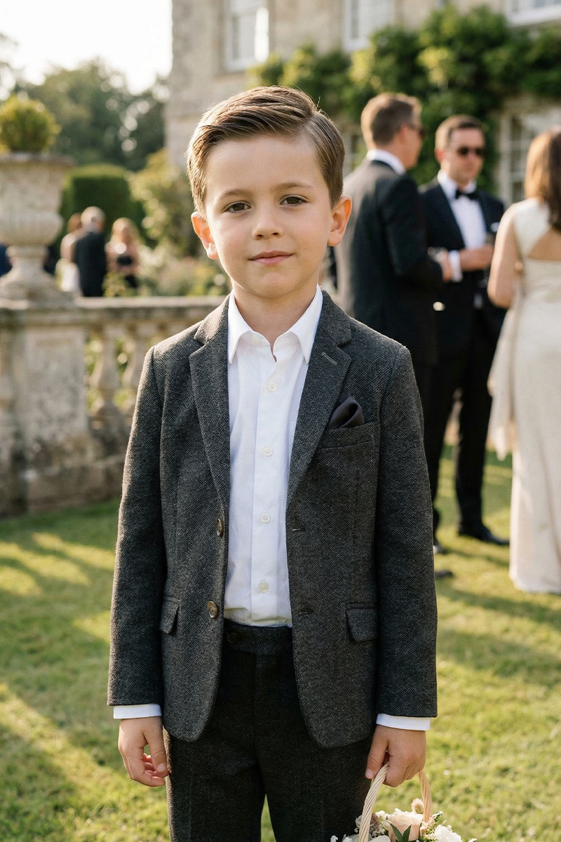 Boys Charcoal Wool-Blend Suit for Weddings & Formal Events