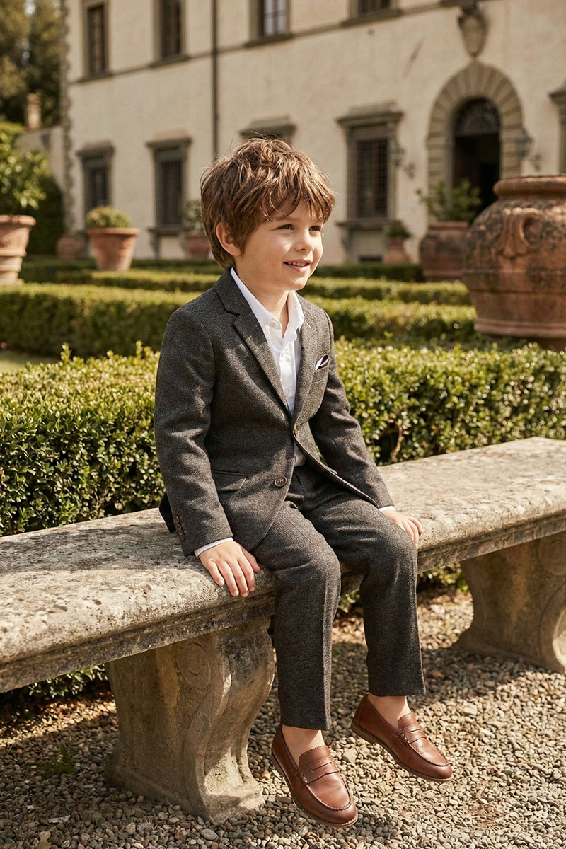 Boys Charcoal Wool-Blend Suit for Weddings & Formal Events