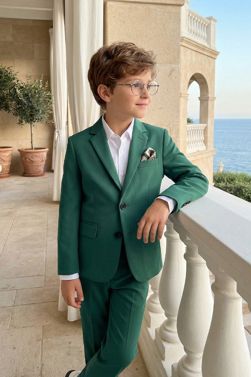 Boys Emerald Green 2-Piece Suit for Chateau Weddings & Garden Events