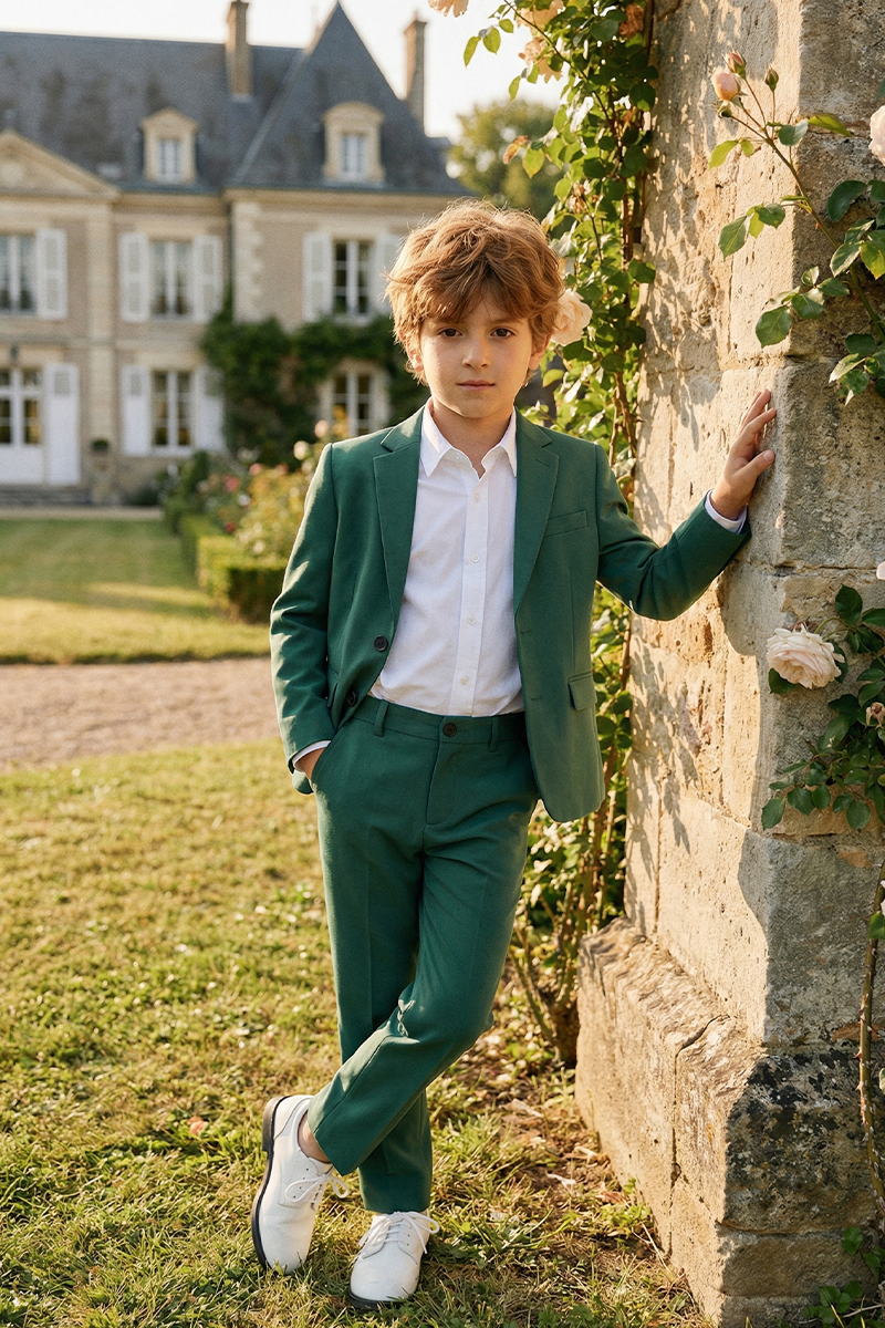 Boys Emerald Green 2-Piece Suit for Chateau Weddings & Garden Events