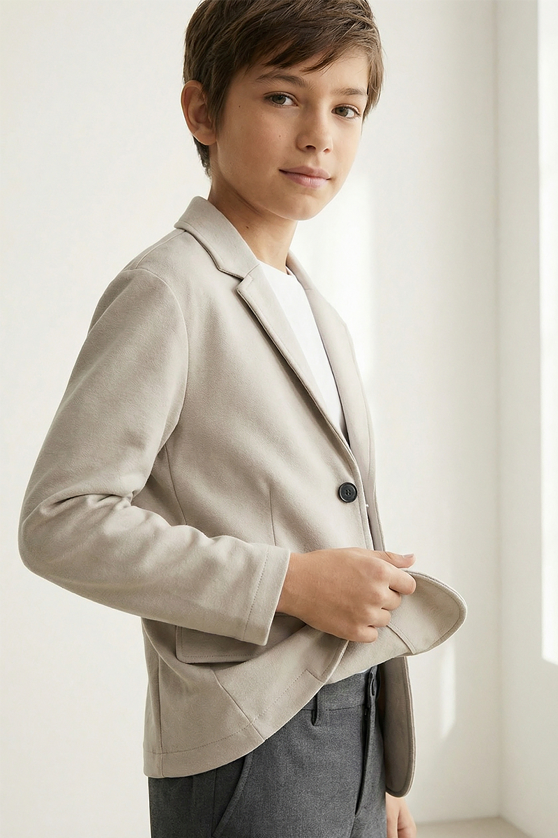 Boys Light Beige Casual Suit Jacket