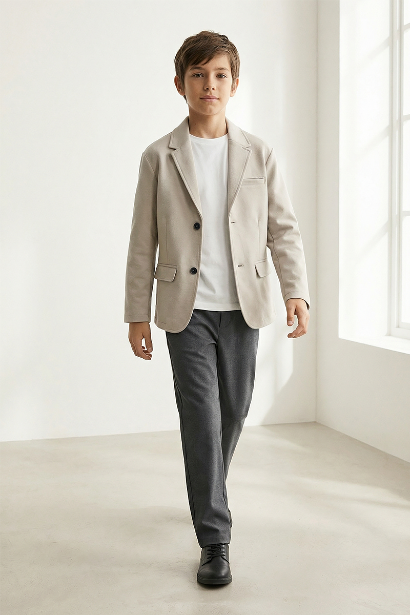 Boys Light Beige Casual Suit Jacket