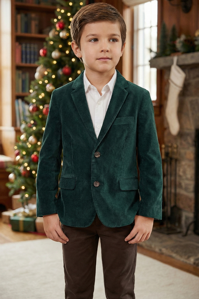 Boys Emerald Green Corduroy Blazer for Holiday Weddings & Formal Gatherings