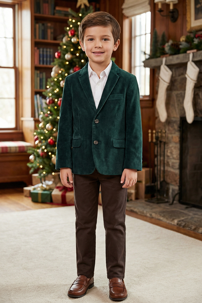 Boys Emerald Green Corduroy Blazer for Holiday Weddings & Formal Gatherings