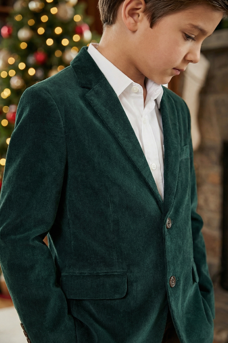 Boys Emerald Green Corduroy Blazer for Holiday Weddings & Formal Gatherings