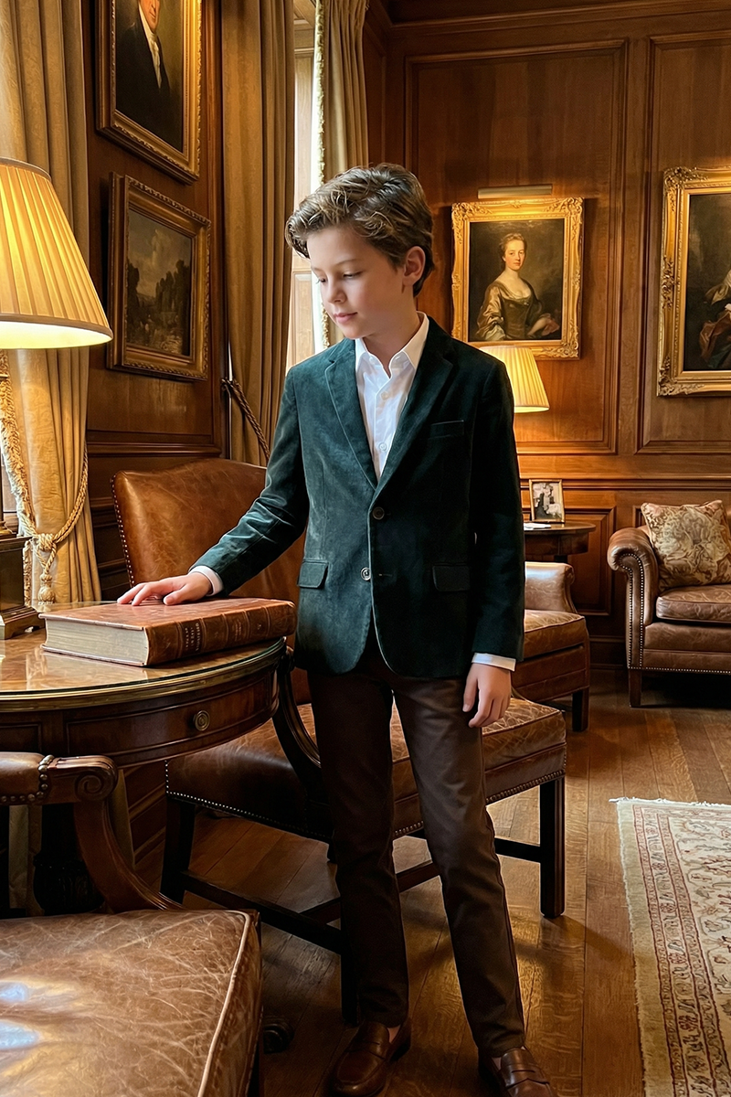 Boys Emerald Green Corduroy Blazer for Holiday Weddings & Formal Gatherings