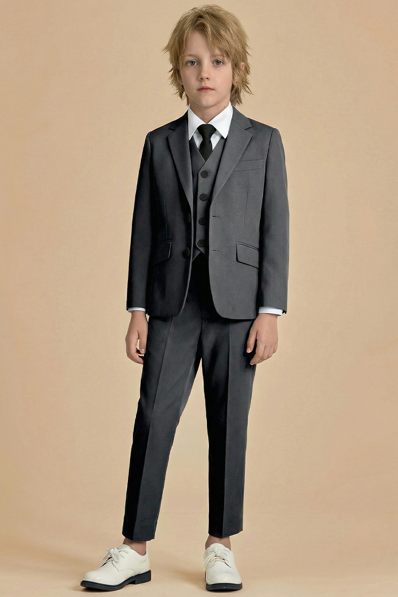 Boys Charcoal Grey 3-Piece Suit for Weddings & Formal Occasions
