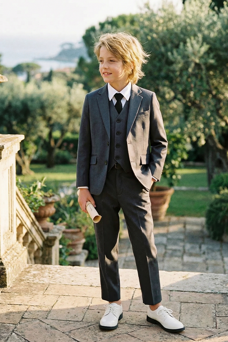 Boys Charcoal Grey 3-Piece Suit for Weddings & Formal Occasions