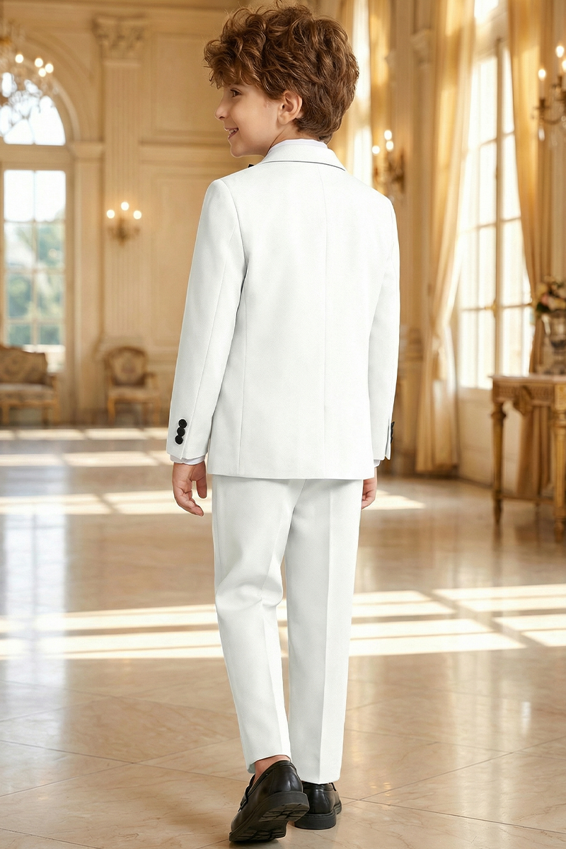 Boys White & Black Shawl Collar 2-Piece Tuxedo for Luxury Weddings & Galas