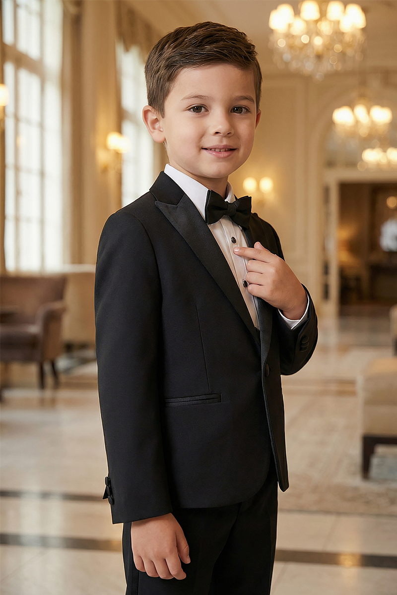 Boys Black Tuxedo 2-Piece Suit Jacket & Pants Set