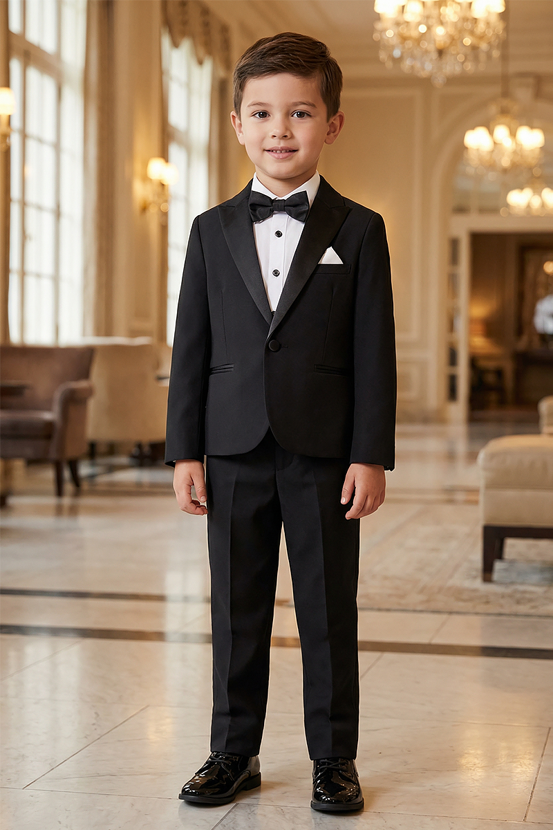 Boys Black Tuxedo 2-Piece Suit Jacket & Pants Set