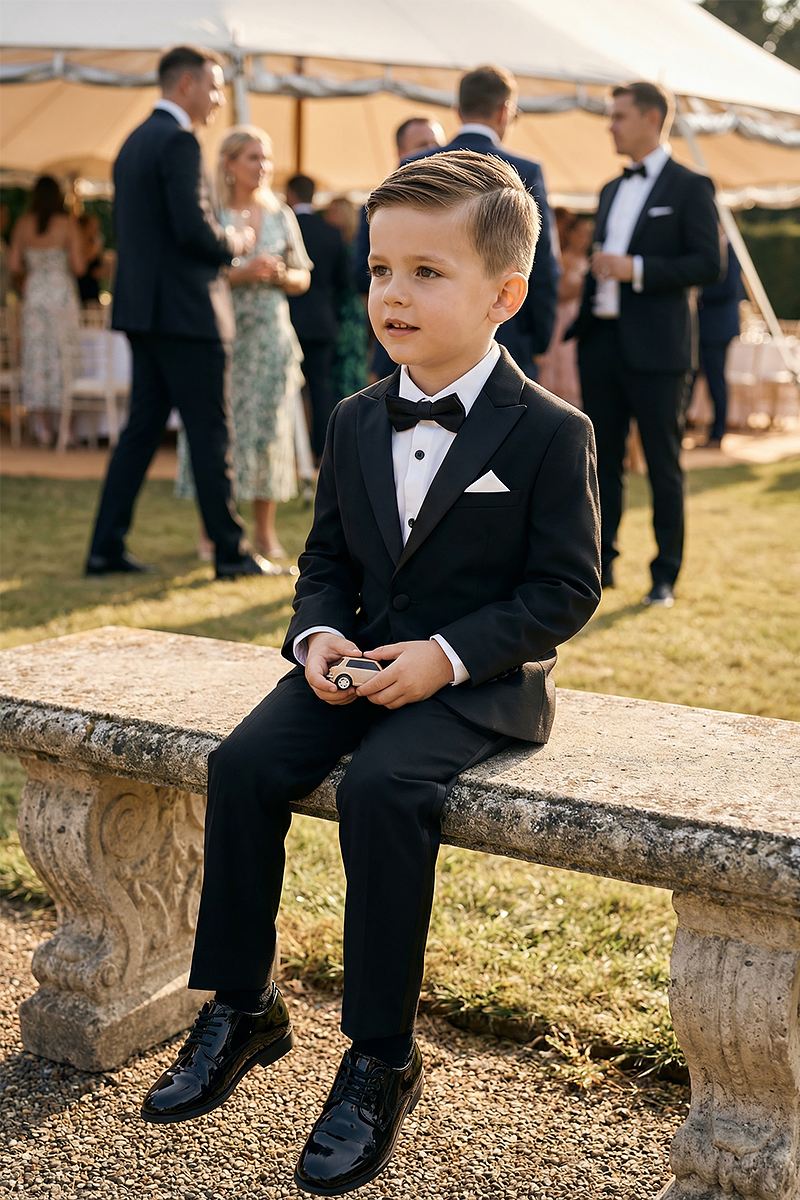 Boys Black Tuxedo 2-Piece Suit Jacket & Pants Set