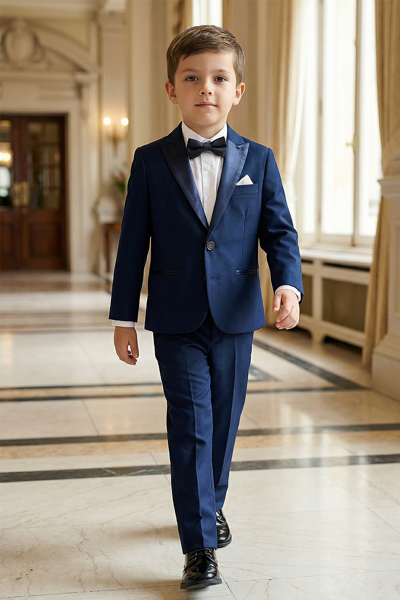 Boys Navy Blue Tuxedo 2-Piece Suit Jacket & Pants Set