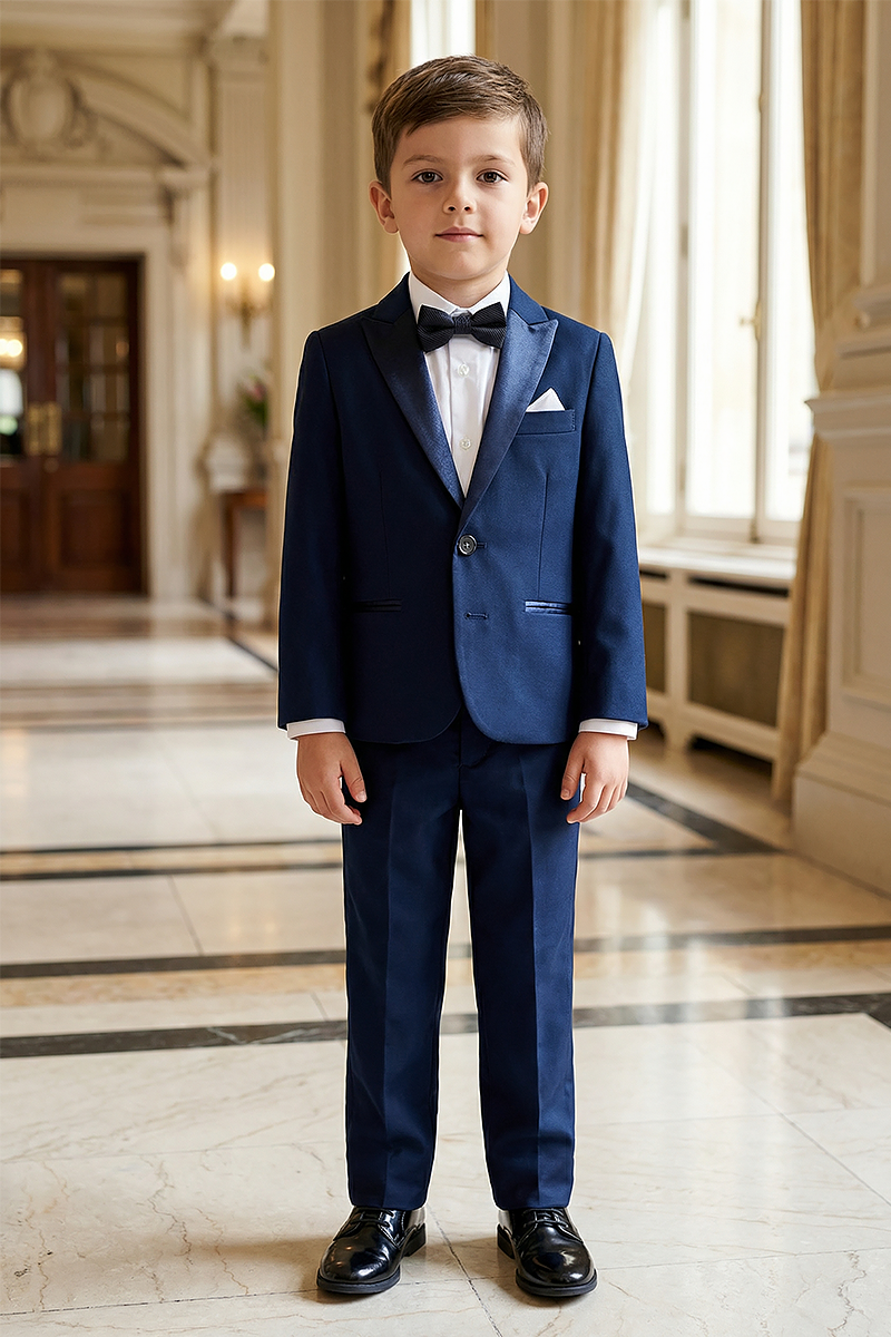 Boys Navy Blue Tuxedo 2-Piece Suit Jacket & Pants Set