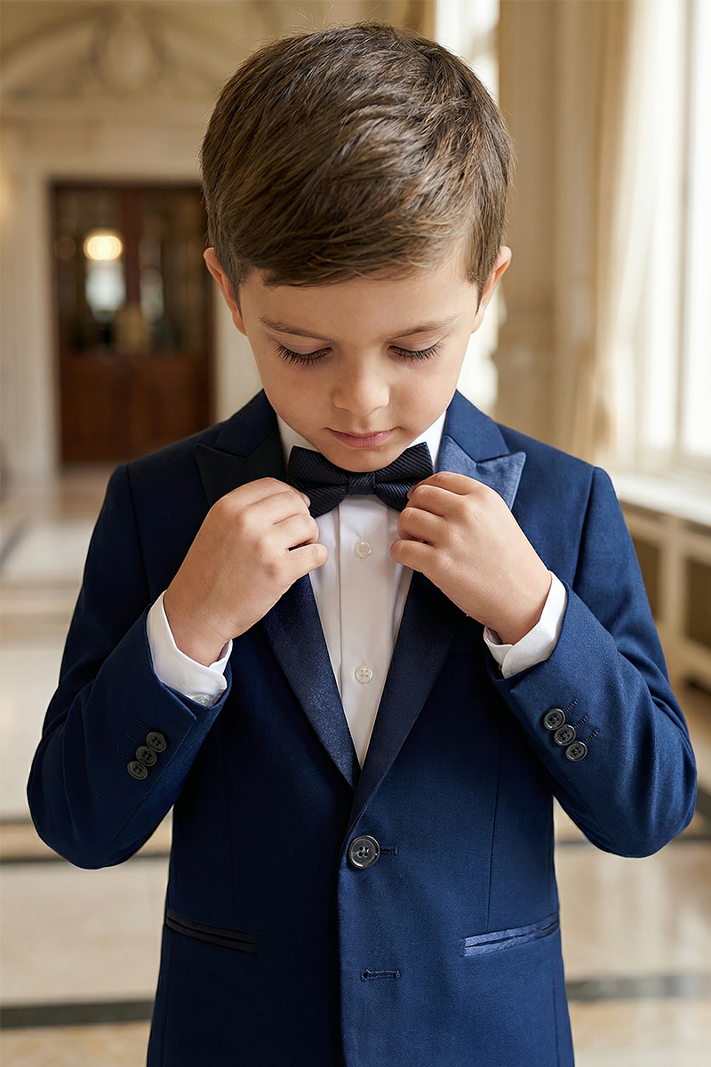 Boys Navy Blue Tuxedo 2-Piece Suit Jacket & Pants Set