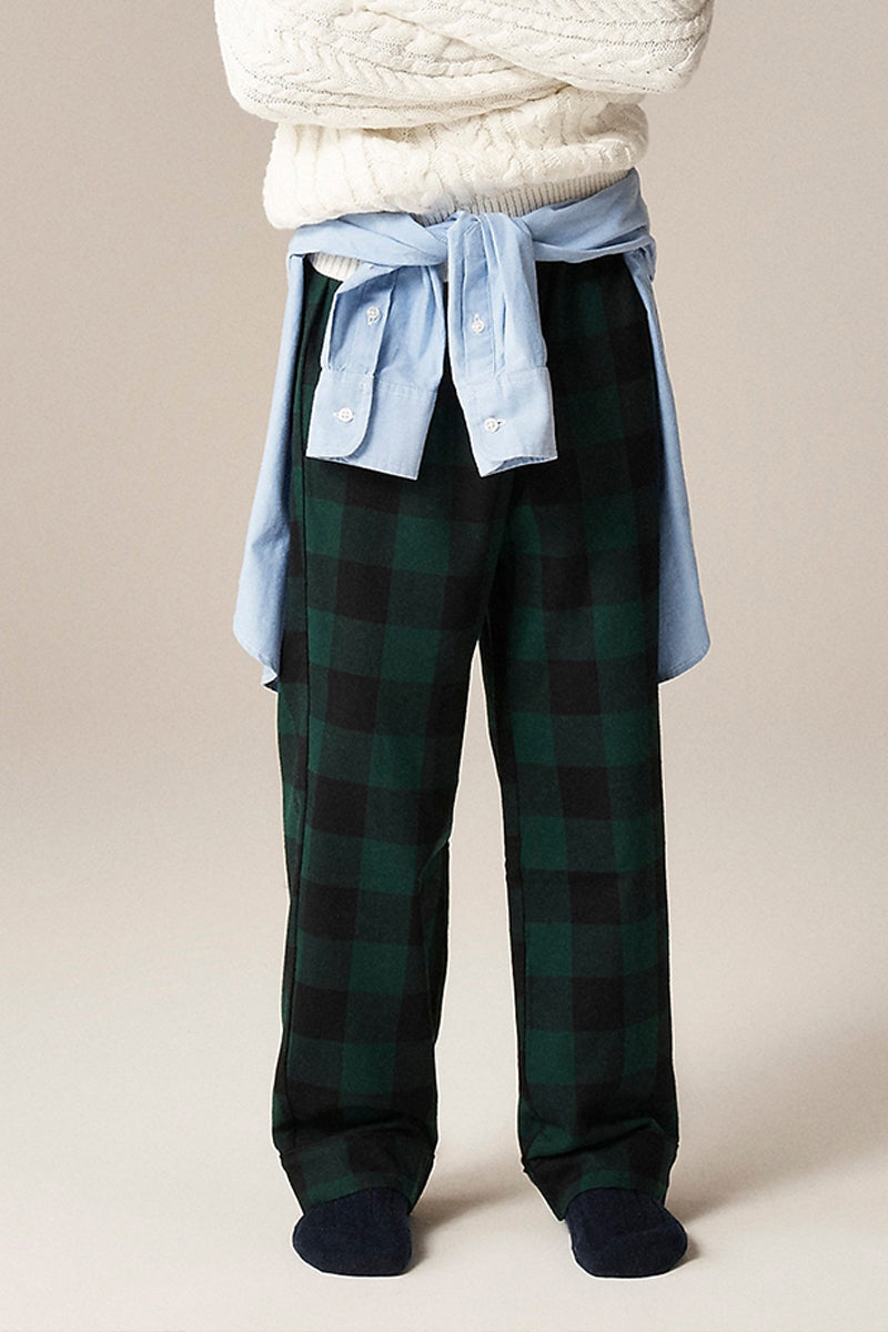 Boys Green And Black Checkered Trousers