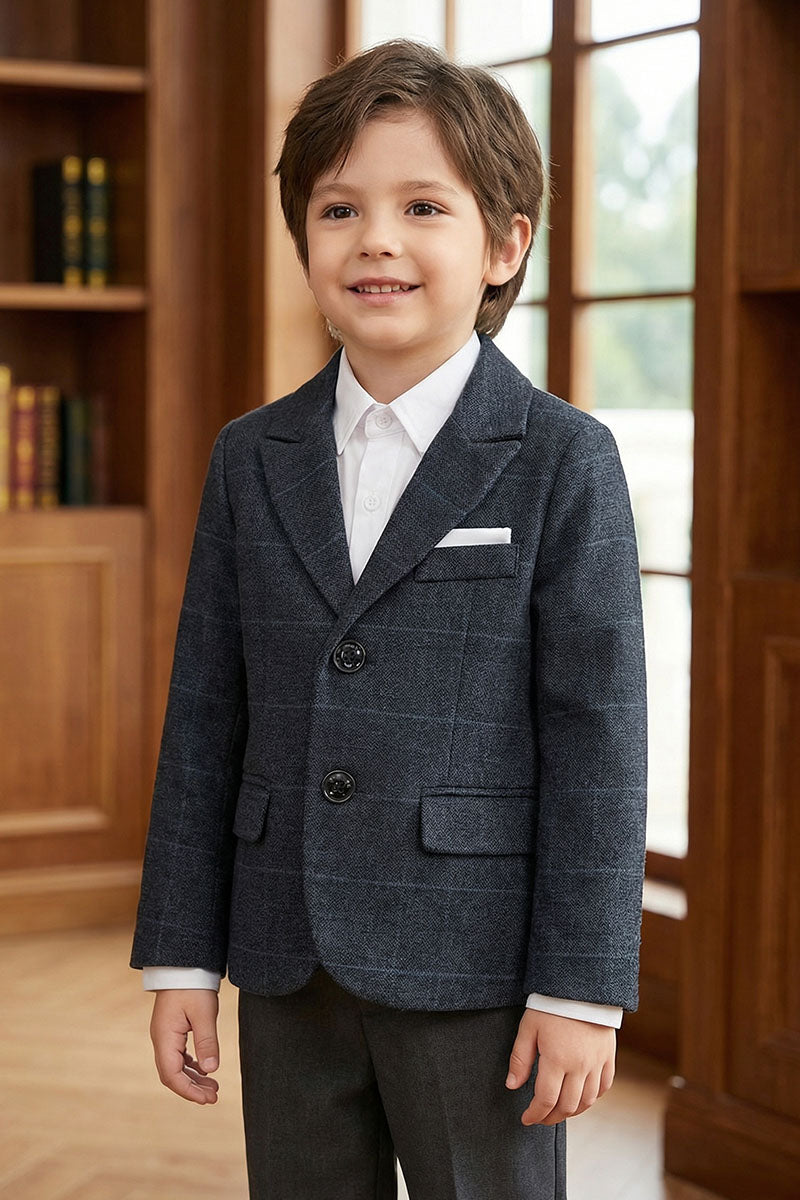 Boys Charcoal Plaid Blazer