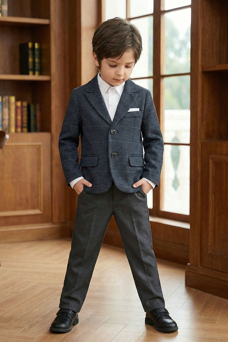 Boys Charcoal Plaid Blazer