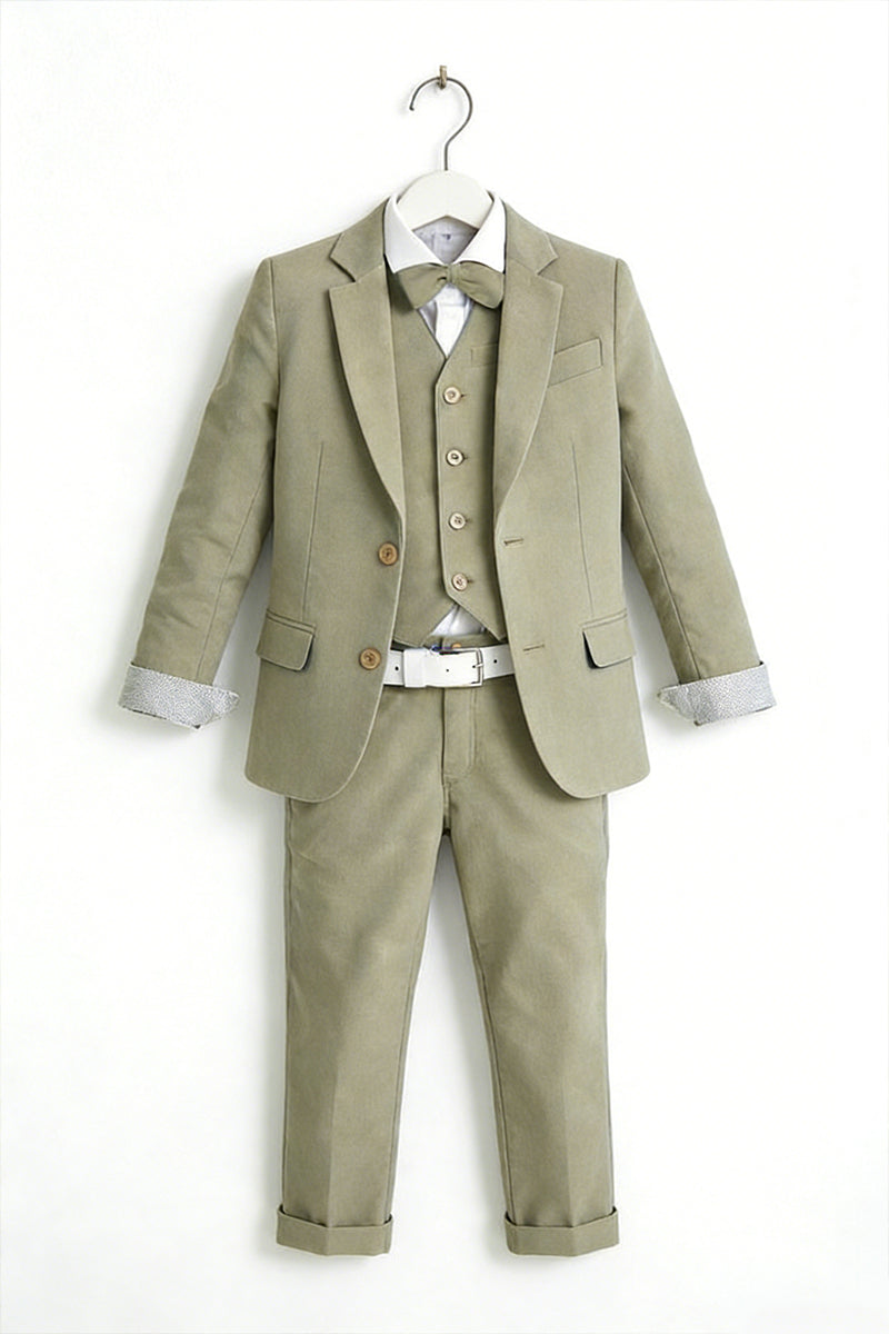 Boys Sage Green Linen 3-piece Suit