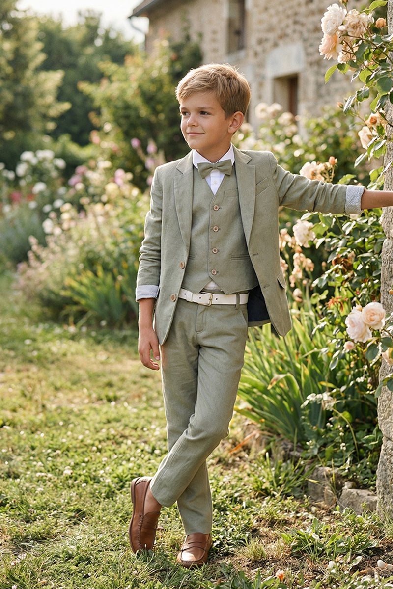 Boys Sage Green Linen 3-piece Suit