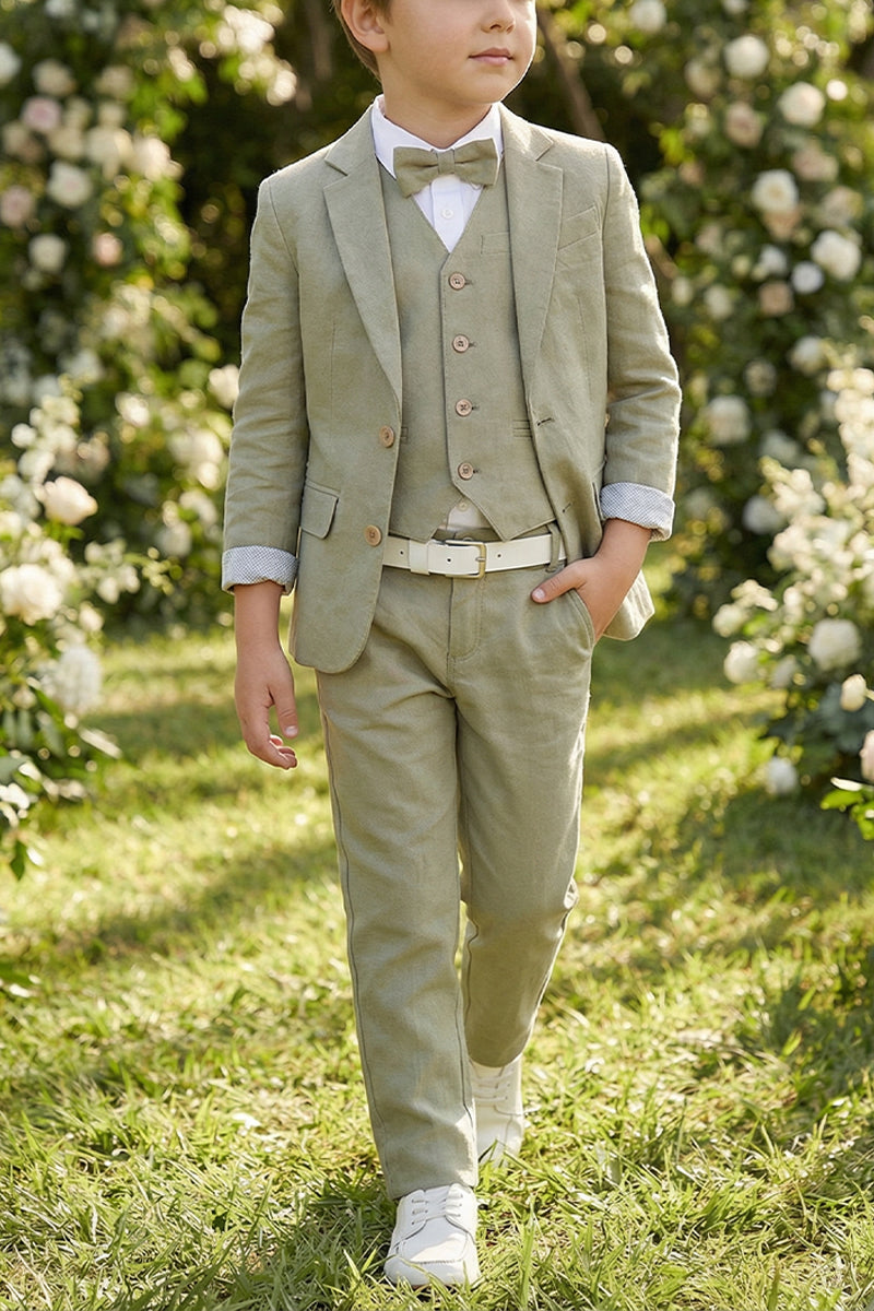 Boys Sage Green Linen 3-piece Suit
