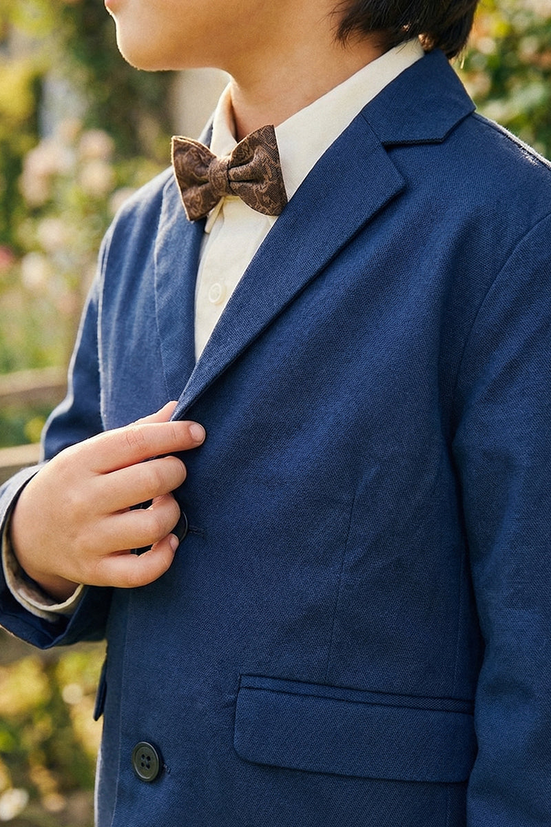 Boys Navy Blue Fish-mouth Collar Single-breasted Blazer