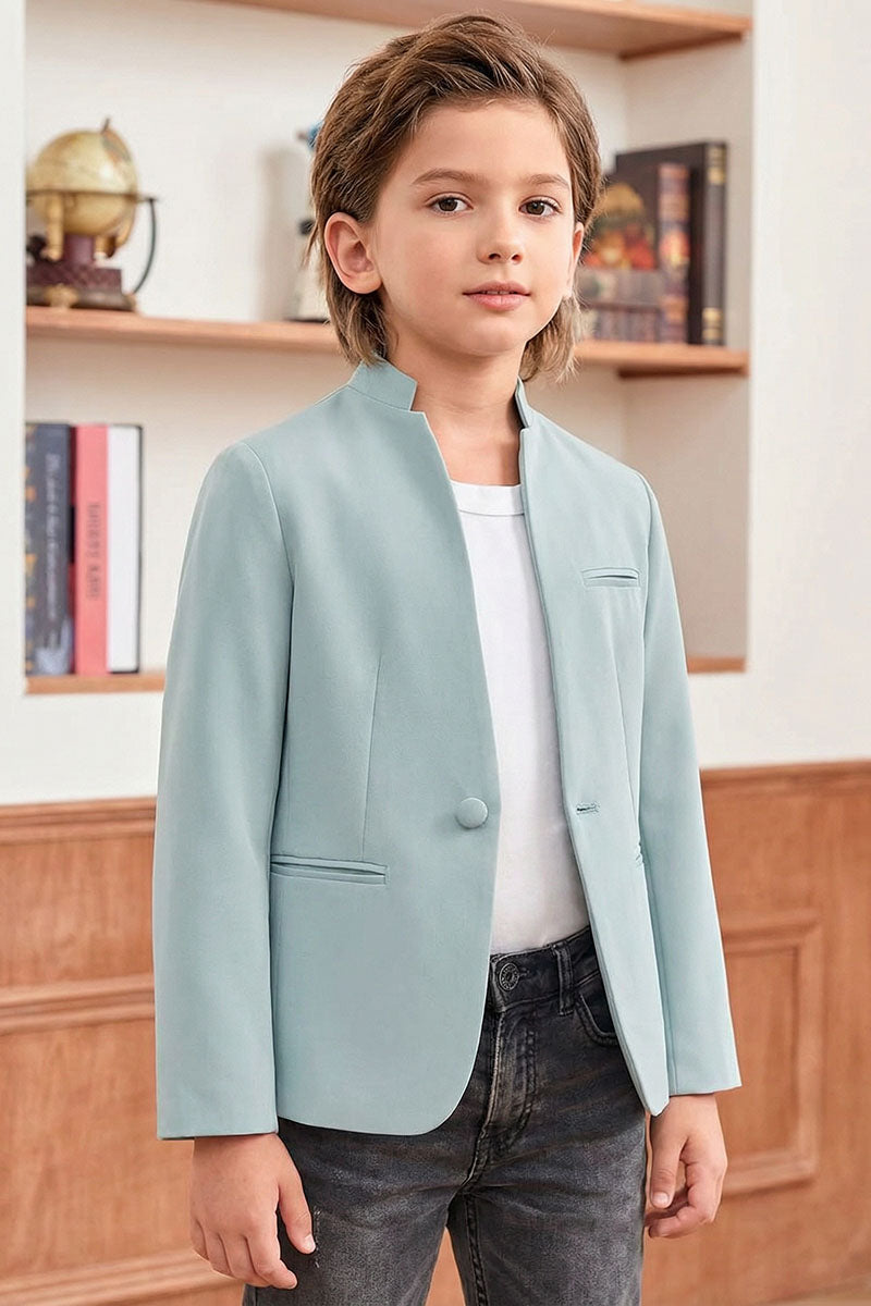 Boys Mint Green Mandarin Collar Blazer