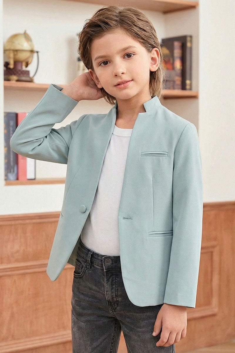 Boys Mint Green Mandarin Collar Blazer