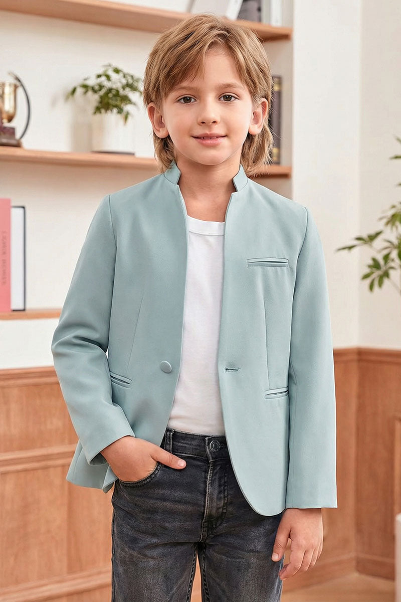 Boys Mint Green Mandarin Collar Blazer