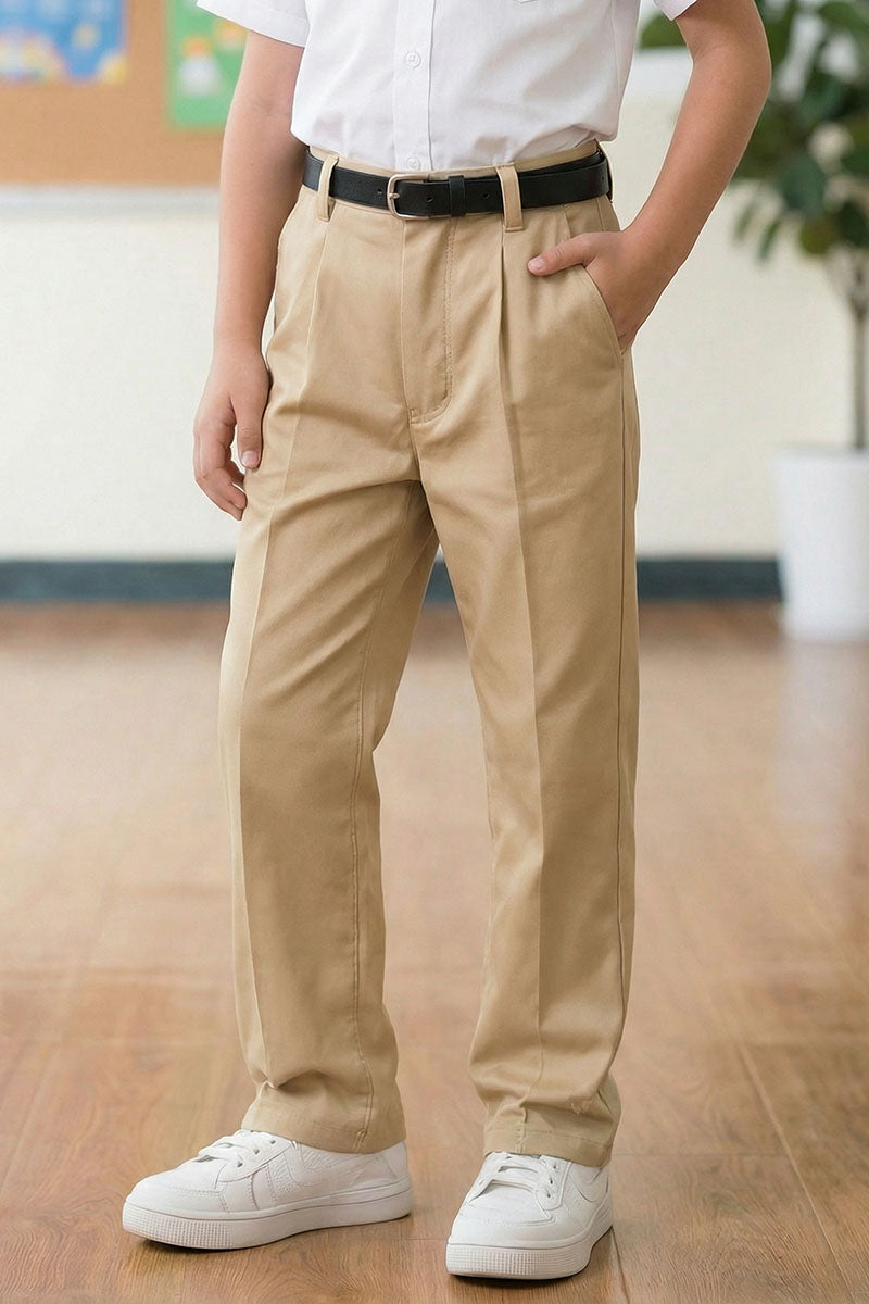 Boys Khaki Pleated Trousers