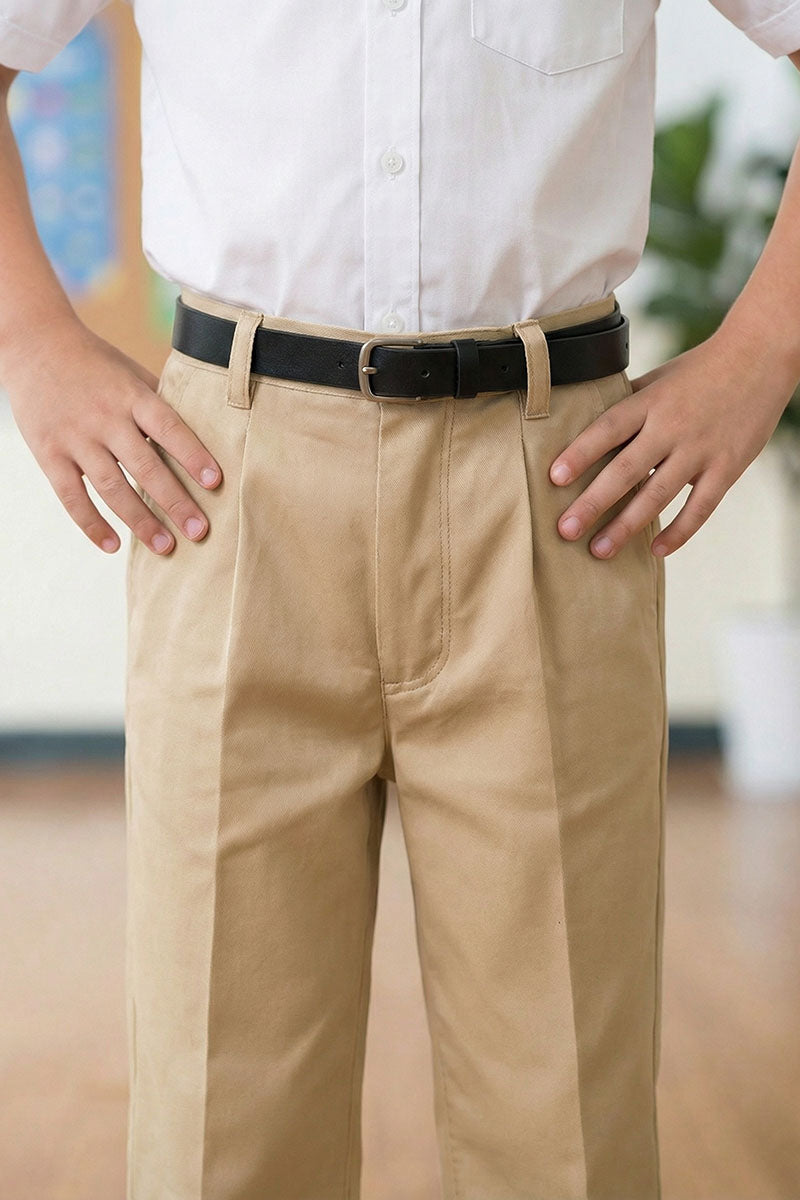 Boys Khaki Pleated Trousers