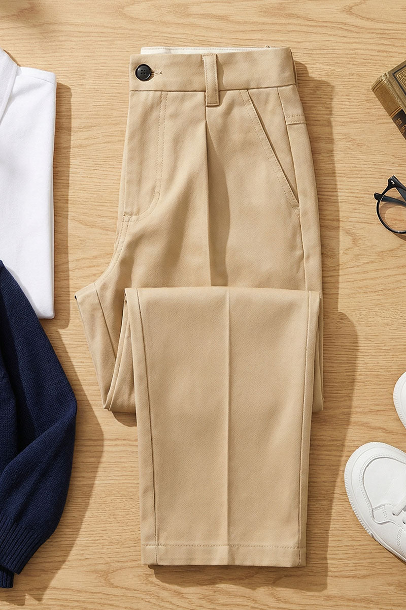 Boys Khaki Pleated Trousers