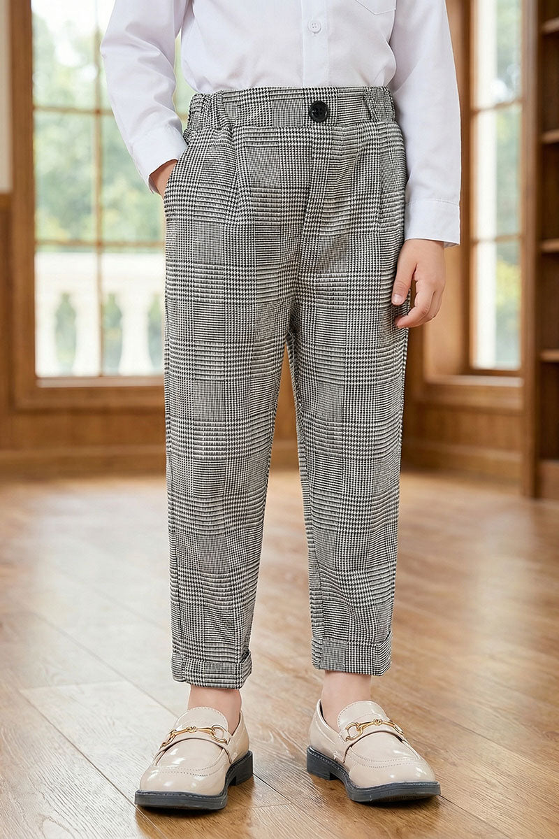 Boys Houndstooth Plaid Trousers