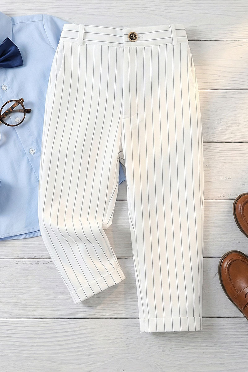 Boys White & Navy Striped Trousers