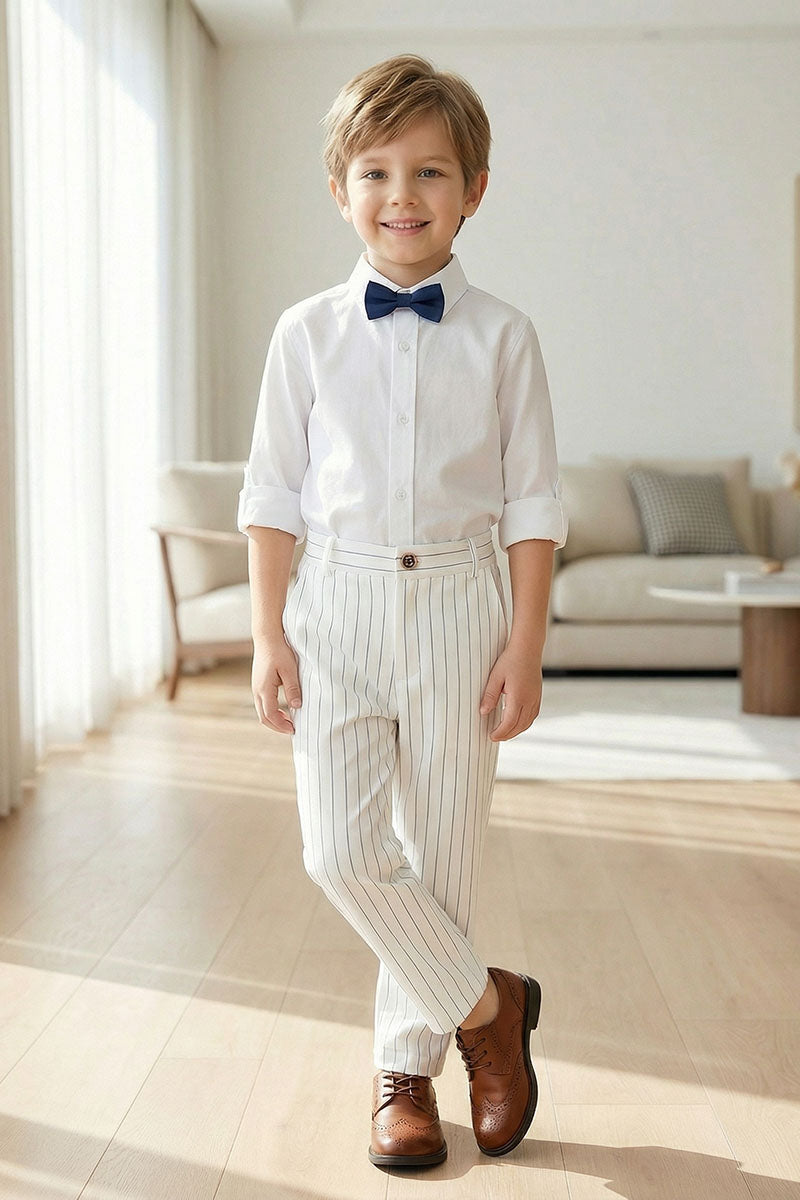 Boys White & Navy Striped Trousers