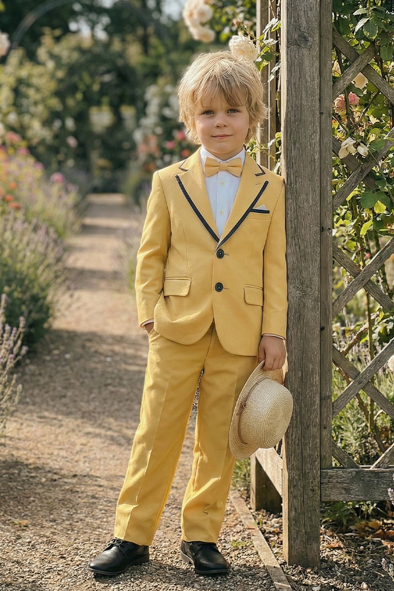 Boys Lemon Yellow With Black Trim Single-Breasted 2-Piece Suit